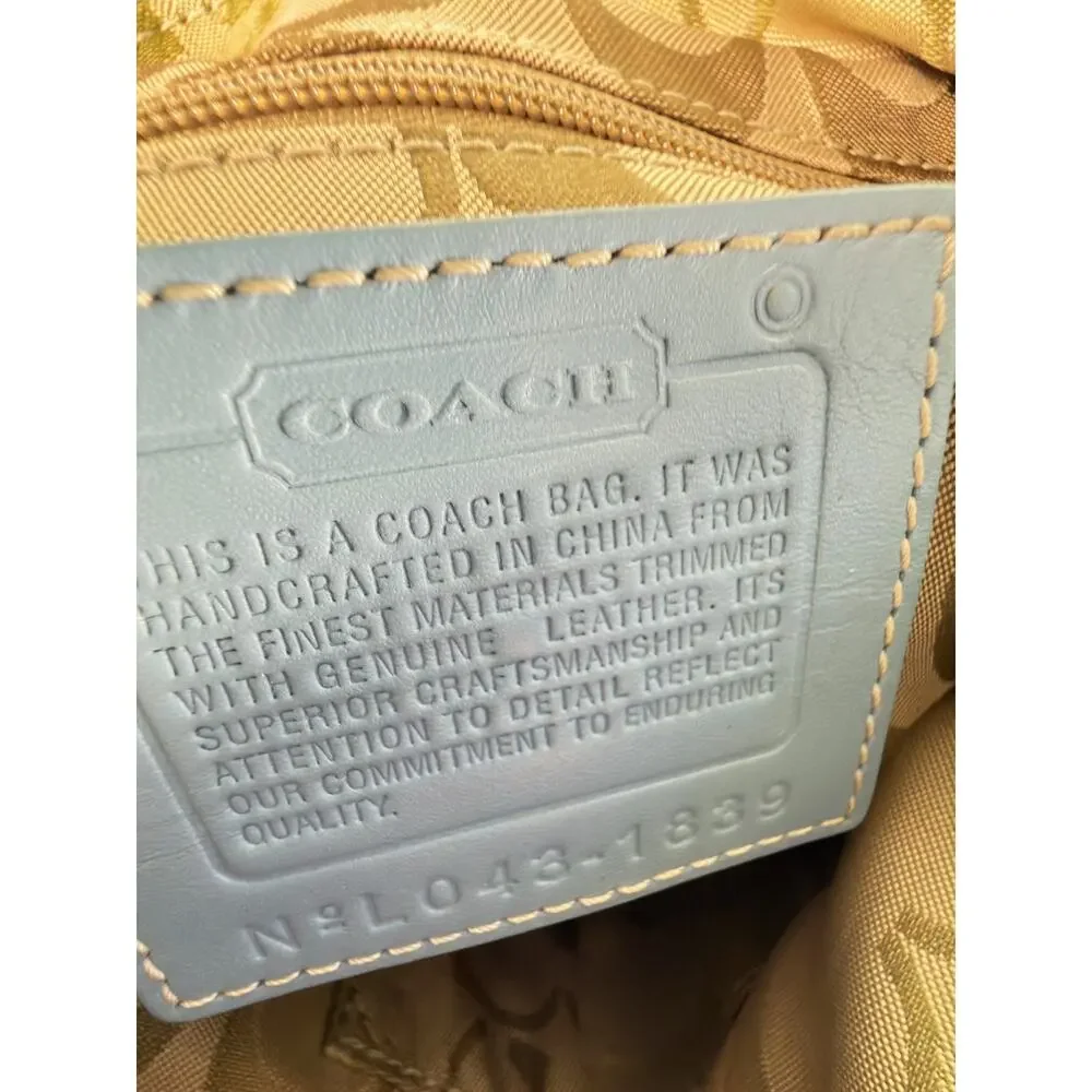 COACH 1839 VINTAGE Light Blue Canvas Leather Demi Hobo Shoulder Bag Purse MINT